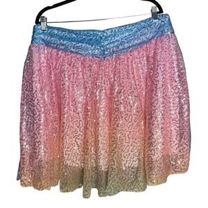 Unique Vintage Pink Blue Ombre Tulle Sequin Swing Skirt 2X 18 NWOT